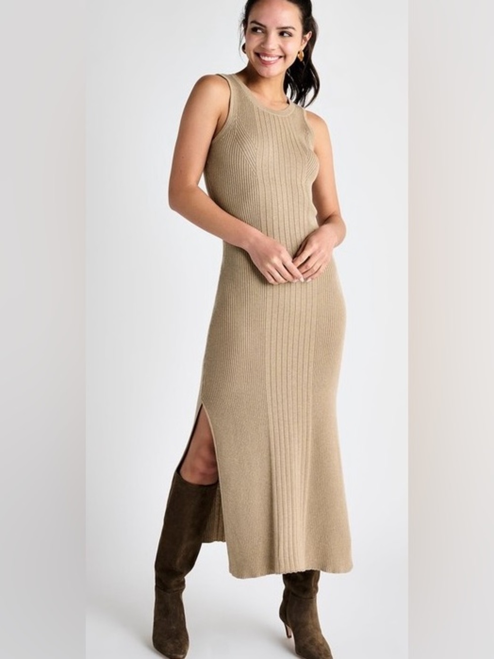 Splendid— Trina Ribbed Sweater Dress in Brown/Neutal. Size XS. Originally $167